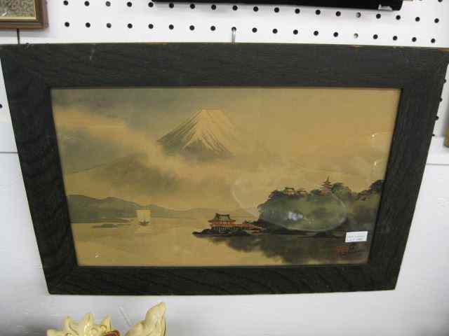 Appraisal: S Shikaura Watercolor Landscapewith Mt Fuji in distance '' x