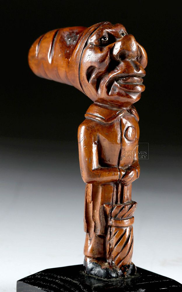 Appraisal: th C American Wood Figural Walking Cane Handle Originally Listed