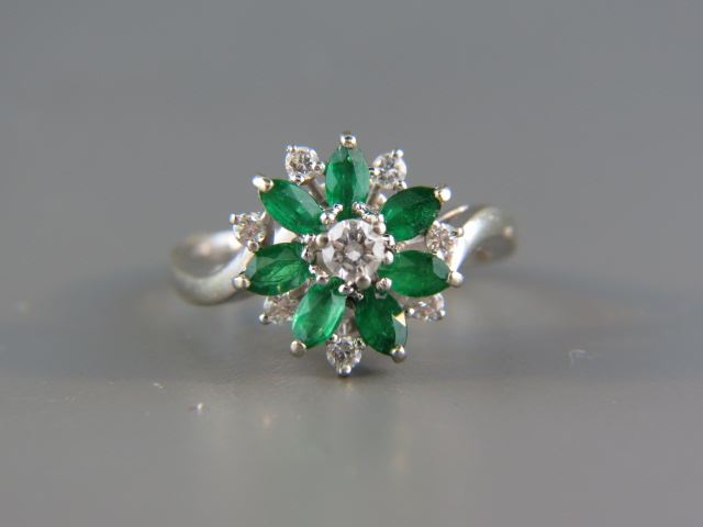 Appraisal: Emerald Diamond Ring marquise emeralds and round diamonds total carat