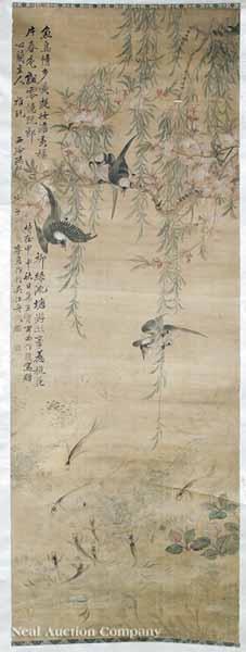 Appraisal: Two Chinese Hanging Scrolls early th c including Birds on