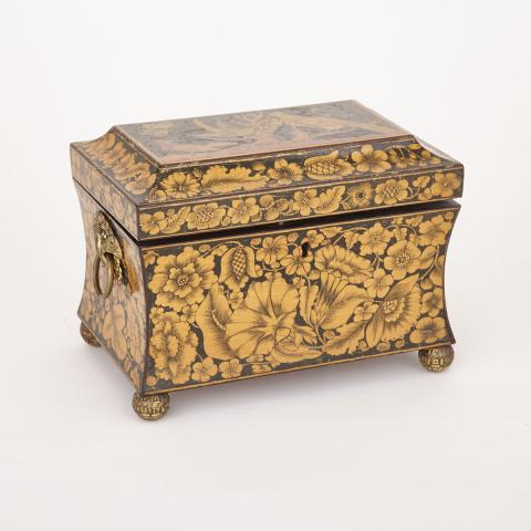 Appraisal: George IV Penwork Sycamore Tea Caddy c with overall floral