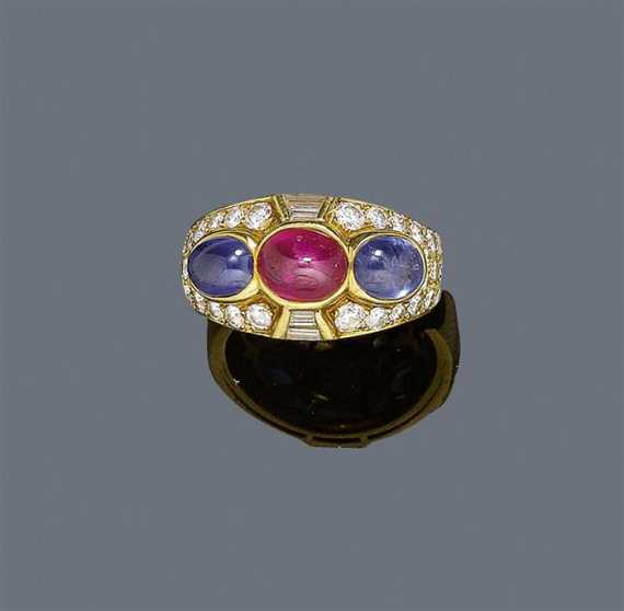 Appraisal: RUBY SAPPHIRE AND DIAMOND RING BULGARI s Yellow gold Casual-classic