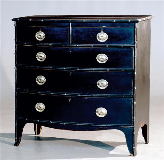 Appraisal: Aesthetic Movement painted and faux-bamboo bow front chest of drawers