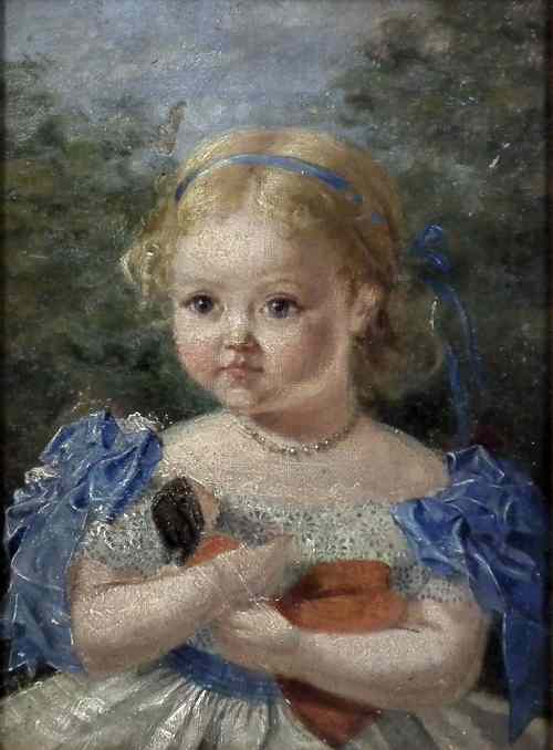 Appraisal: th Century School - Oil painting - Girl cradling her