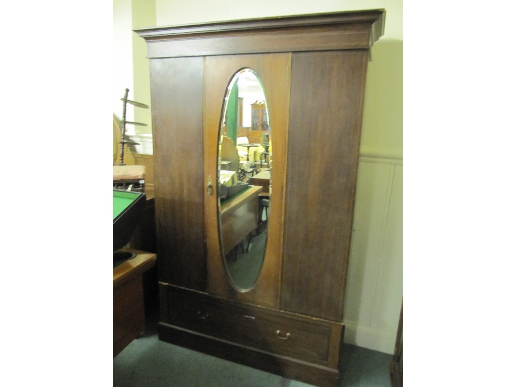 Appraisal: Edwardian mahogany inlaid mirror door wardrobe