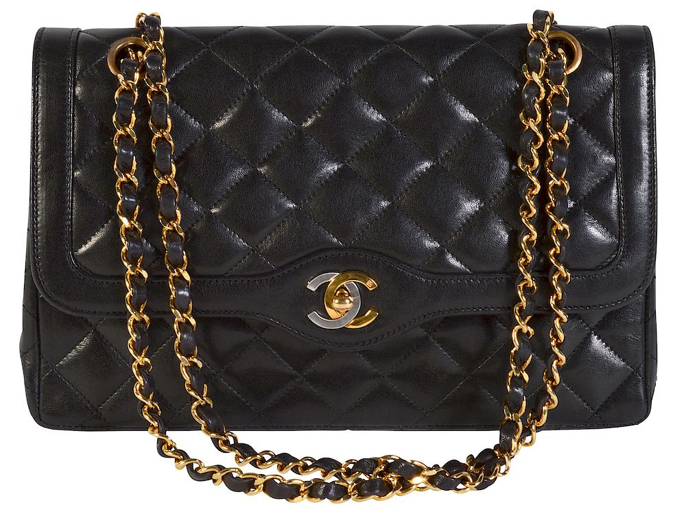 Appraisal: CHANEL Black Double 'Diana' Quilted Leather Bag Chanel black quilted