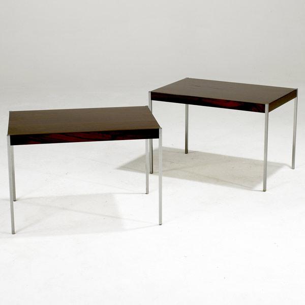 Appraisal: DANISH MODERN Pair of rosewood and steel sofa tables Unmarked