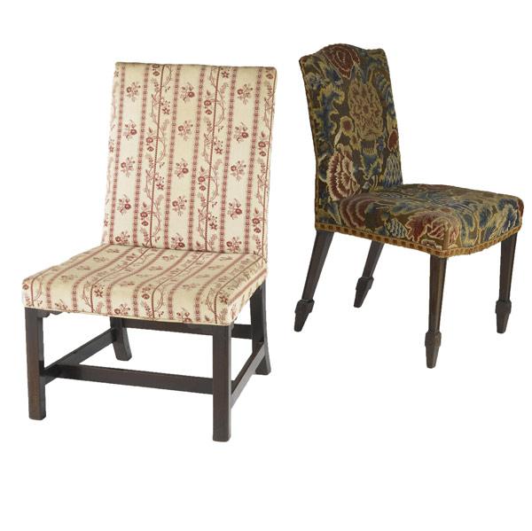 Appraisal: Two English Chippendale side chairs with upholstered seats and backs