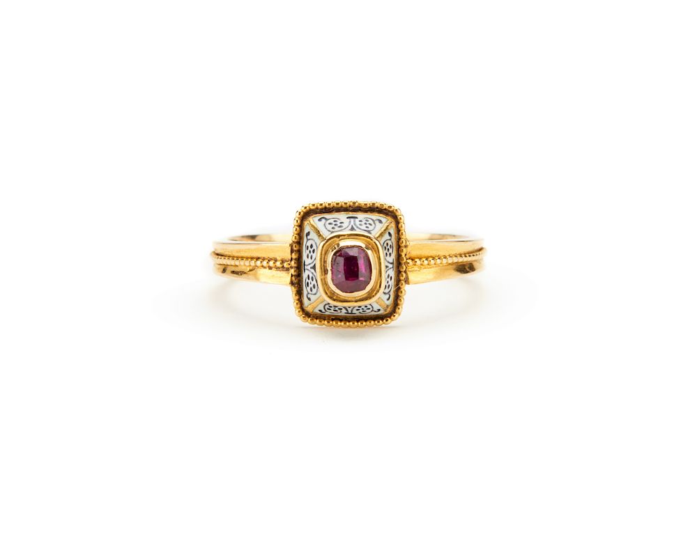 Appraisal: K Gold Ruby and Enamel Ring K Gold Ruby and