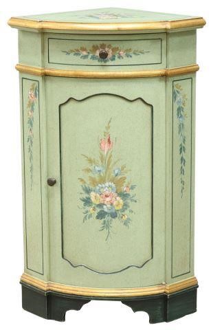 Appraisal: French parcel gilt and paint decorated corner cabinet th c