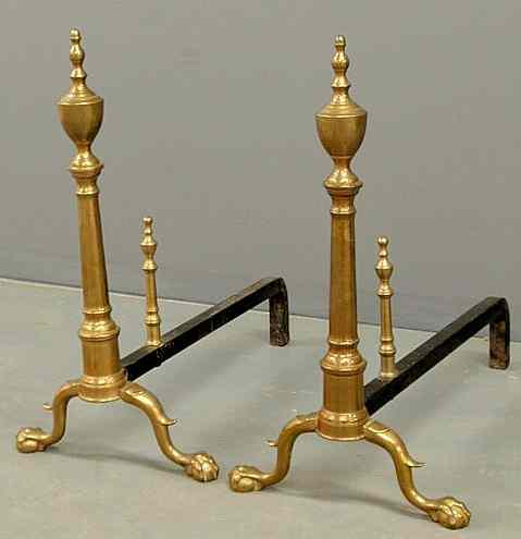 Appraisal: Fine large pair of Chippendale brass andirons c with urn