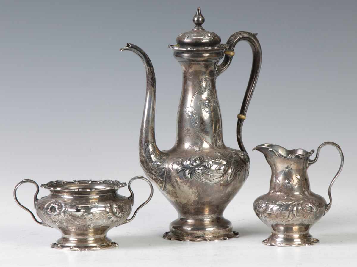 Appraisal: Gorham -Pc Sterling Silver Tea Set Repousse flowers Monogrammed ozt