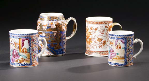 Appraisal: Two Chinese Export Porcelain Handled Mugs th century each decorated