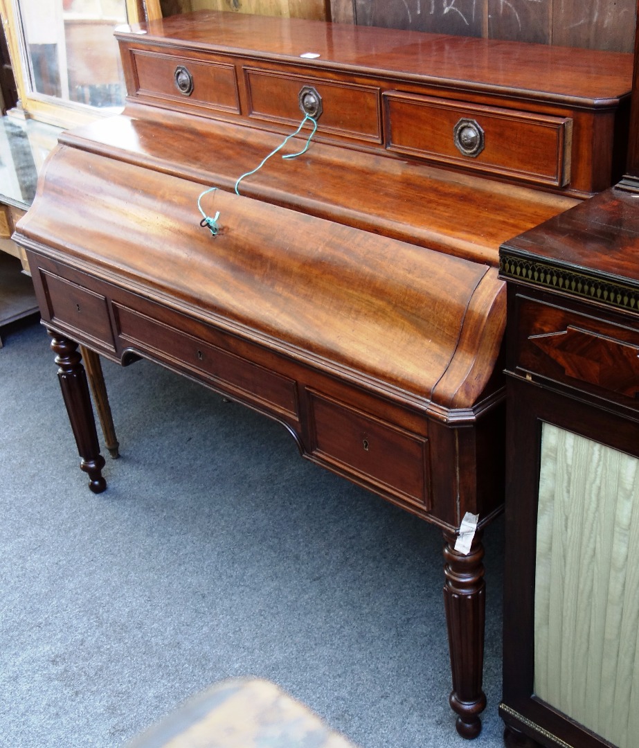 Appraisal: A th century mahogany piano top writing bureau the three