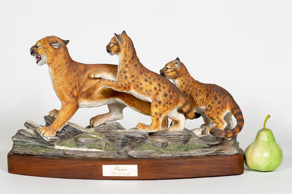 Appraisal: Boehm Porcelain Puma Sculpture Boehm American founded Hand-painted bisque Puma