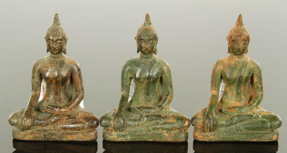 Appraisal: - th th C Thai Bonze Buddha Lot of three