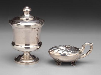 Appraisal: Two pieces Italian silver covered goblet-form biscuit box - x