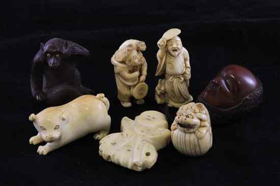 Appraisal: Three Japanese ivory netsuke late th early th century one