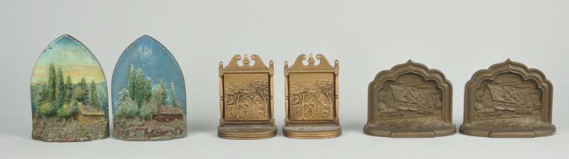 Appraisal: Cast Iron Assorted Cottage Bookends Includes cabin in woods Shakespeare's