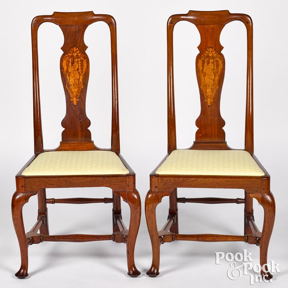 Appraisal: Pair of Queen Anne mahogany dining chairs Pair of Queen