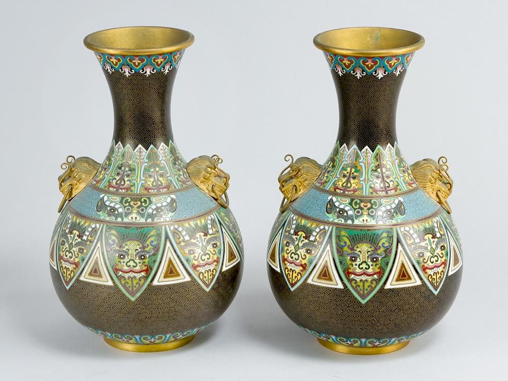 Appraisal: Pair of Chinese Cloisone Vases Pair of Chinese Cloisone Vases