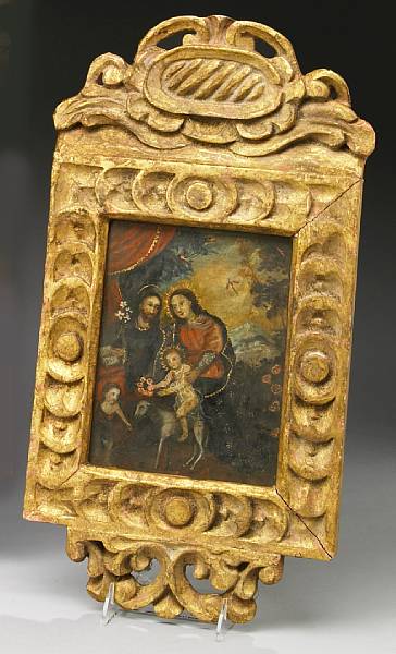 Appraisal: A Spanish Colonial retablo of the Holy Family oil on