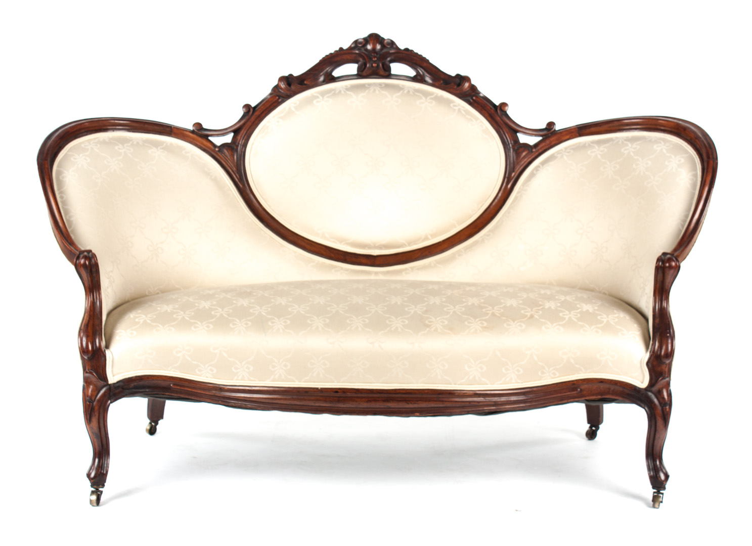 Appraisal: Rococo Revival style walnut upholstered settee mid- th century in