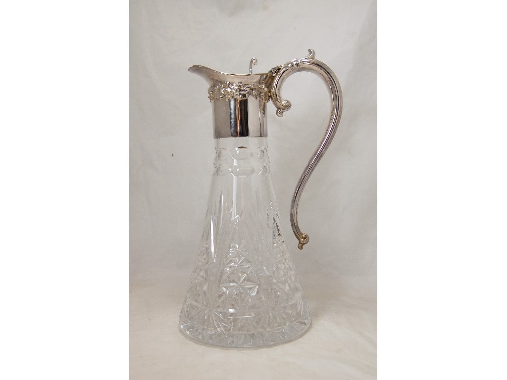 Appraisal: Large tapering claret jug cut glass with silver mount and