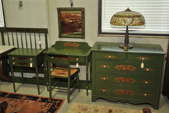 Appraisal: SIX PIECE HITCHCOCK BEDROOM SET Green painted set with gold