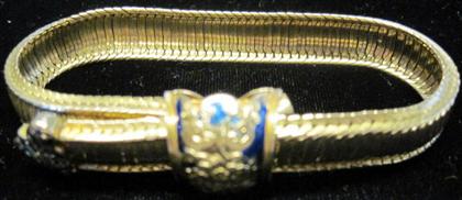 Appraisal: Yellow gold bracelet Garter motif featuring blue enamel accenting