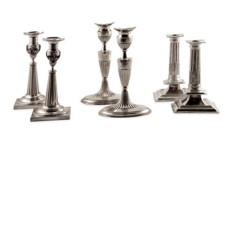 Appraisal: Two Pairs of Continental Silver Candlesticks Together with a Pair