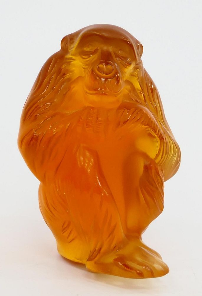 Appraisal: LALIQUE FRANCE CRYSTAL AMBER MONKEY FIGURE LALIQUE FRANCE CRYSTAL AMBER