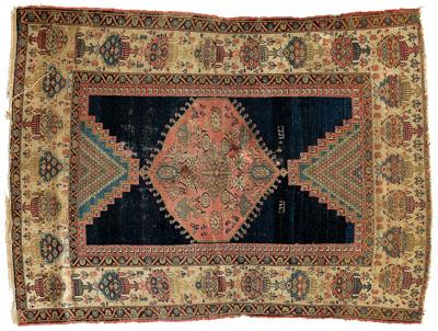 Appraisal: Persian rug large central diamond flanked by two half diamonds