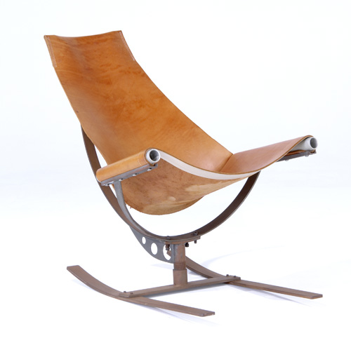 Appraisal: MAX GOTTSCHALK Iron frame rocker with leather sling seat Branded