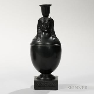 Appraisal: Wedgwood Bentley Black Basalt Canopic Candle Holder Wedgwood Bentley Black