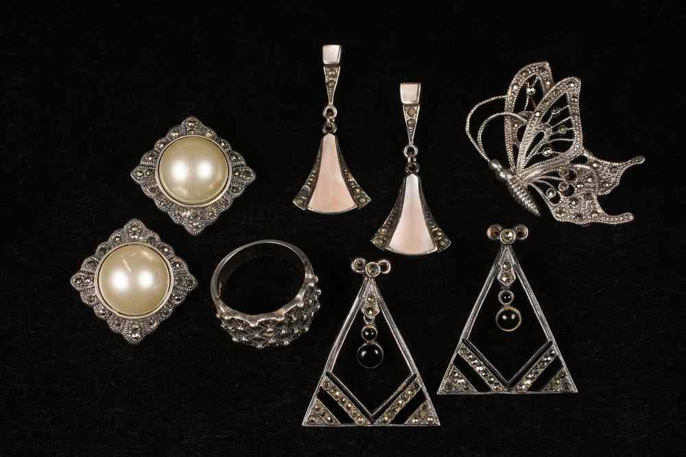 Appraisal: JEWELRY LOT - Sterling marcasite jewelry consisting of pair of