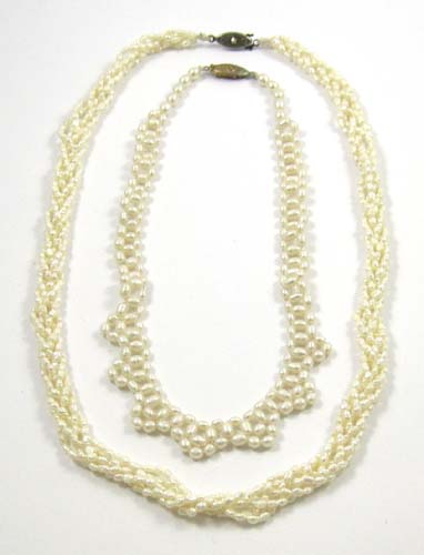 Appraisal: TWO WHITE PEARL NECKLACES each with baroque white pearls Necklace