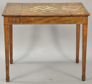 Appraisal: Mahogany inlaid game table with gameboard top opening to fitted