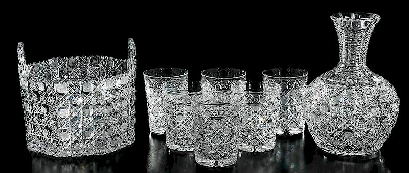 Appraisal: Brilliant Period Cut Glass Water Set Harvard pattern ice bucket