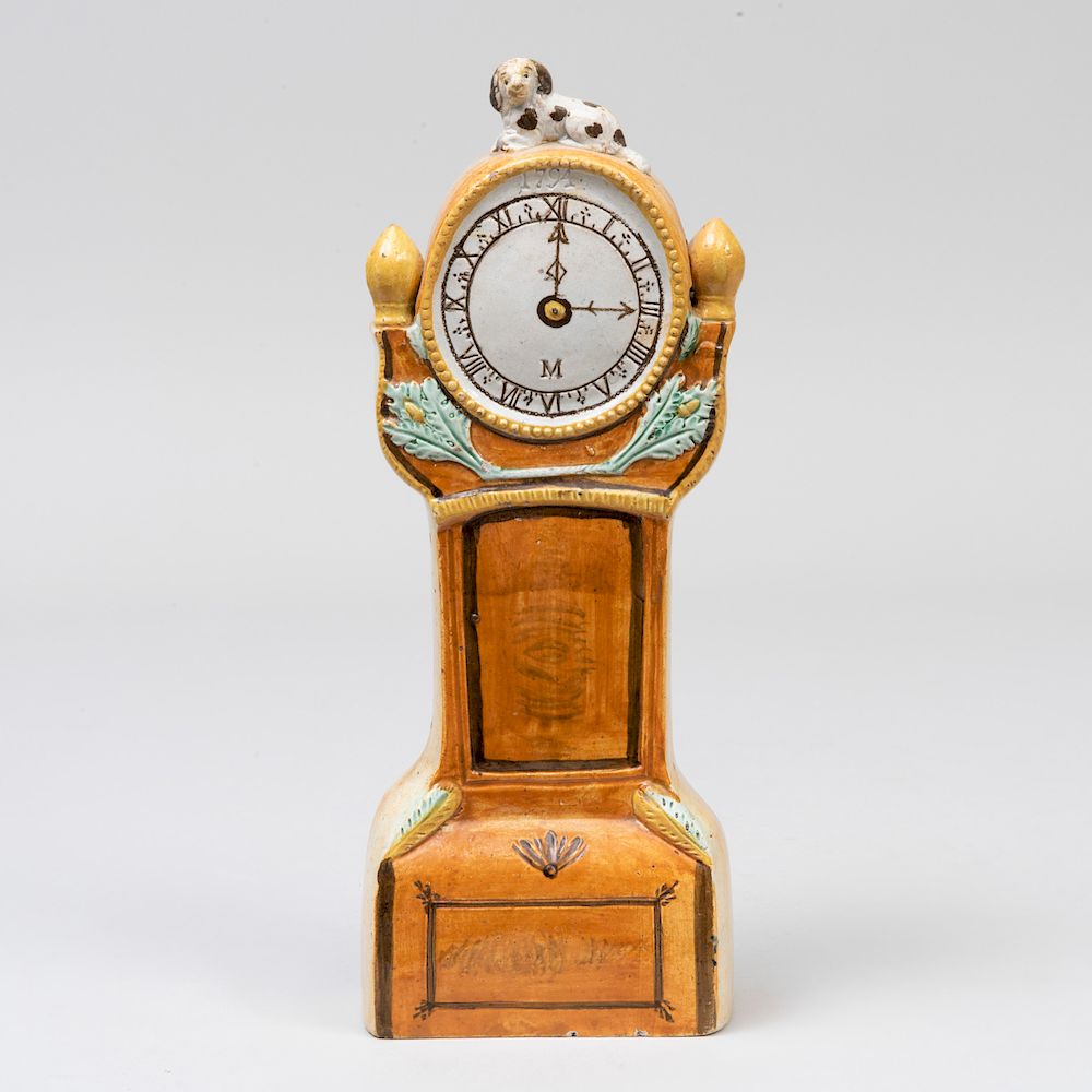 Appraisal: Staffordshire Pearlware Pottery Model of a Long Case Clock in