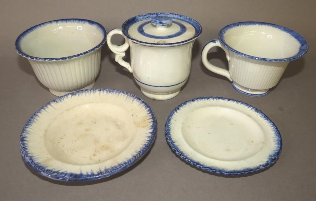 Appraisal: BLUE EDGED STAFFORDSHIRE ITEMSca six blue edged Staffordshire items two