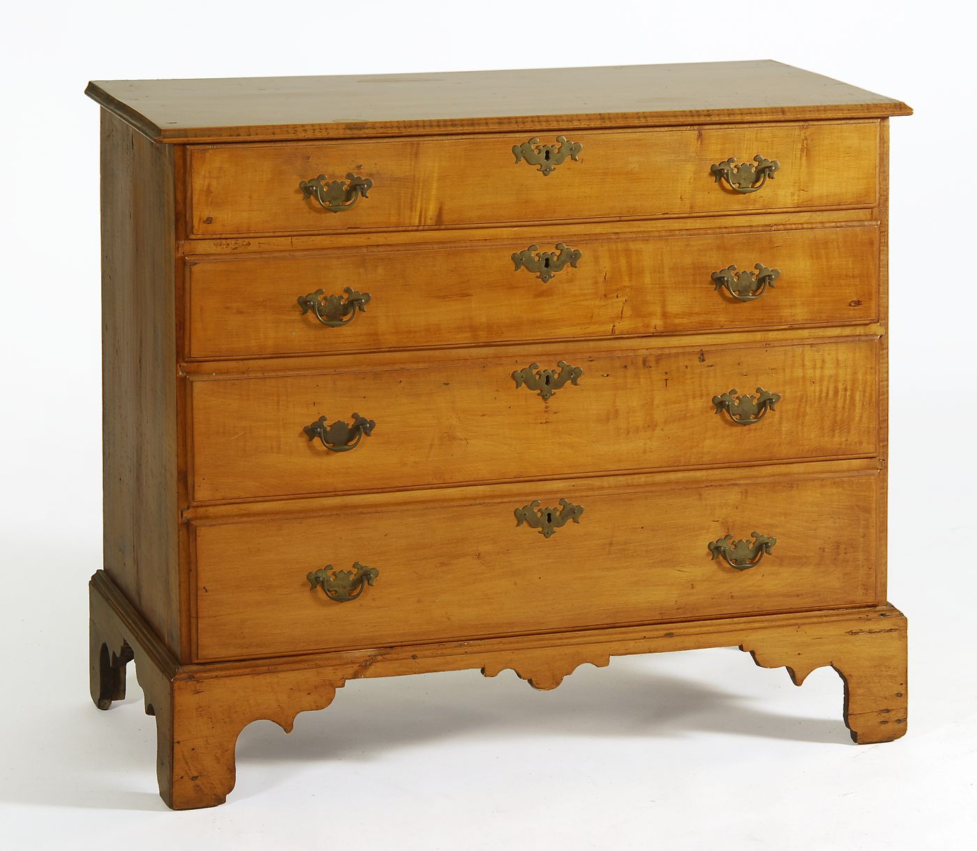 Appraisal: ANTIQUE AMERICAN CHIPPENDALE FOUR-DRAWER BUREAU Circa In curly maple Graduated