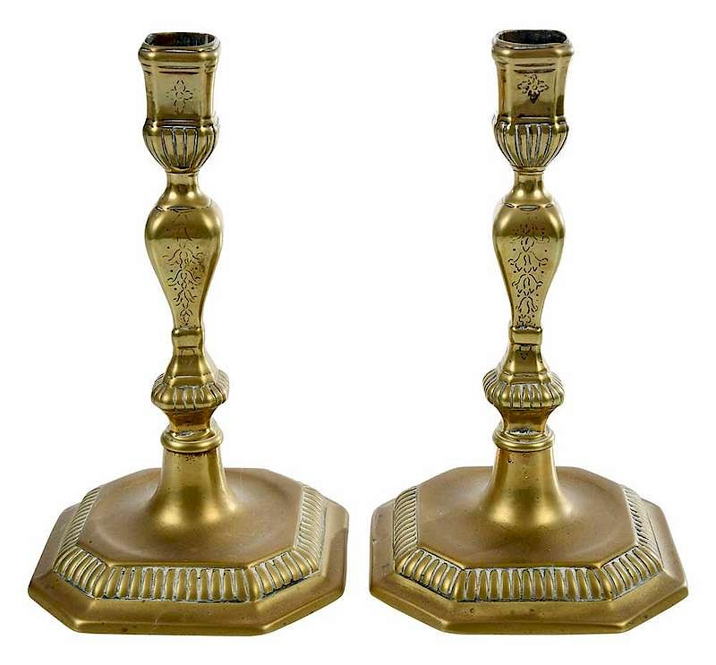 Appraisal: Fine Pair William and Mary Brass Candlesticks British late th