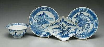 Appraisal: Four pieces Chinese porcelain blue and white bowl boys and