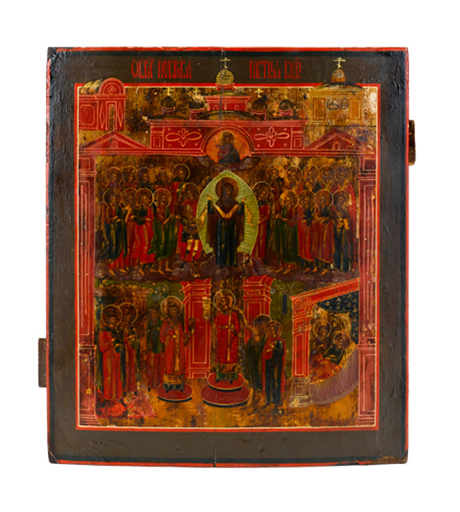 Appraisal: Russian icon POKROV MOTHER OF GOD th century The upper