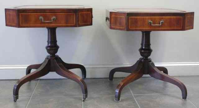 Appraisal: Pair of Custom Mahogany End Tables with LeatherTops From a