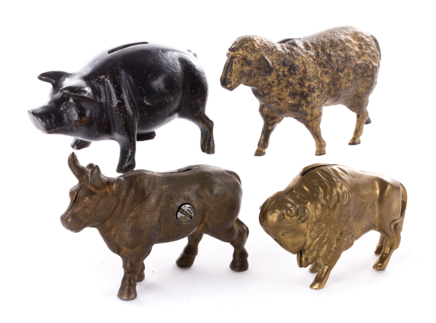 Appraisal: Four cast iron and brass animal still banks first quarter-