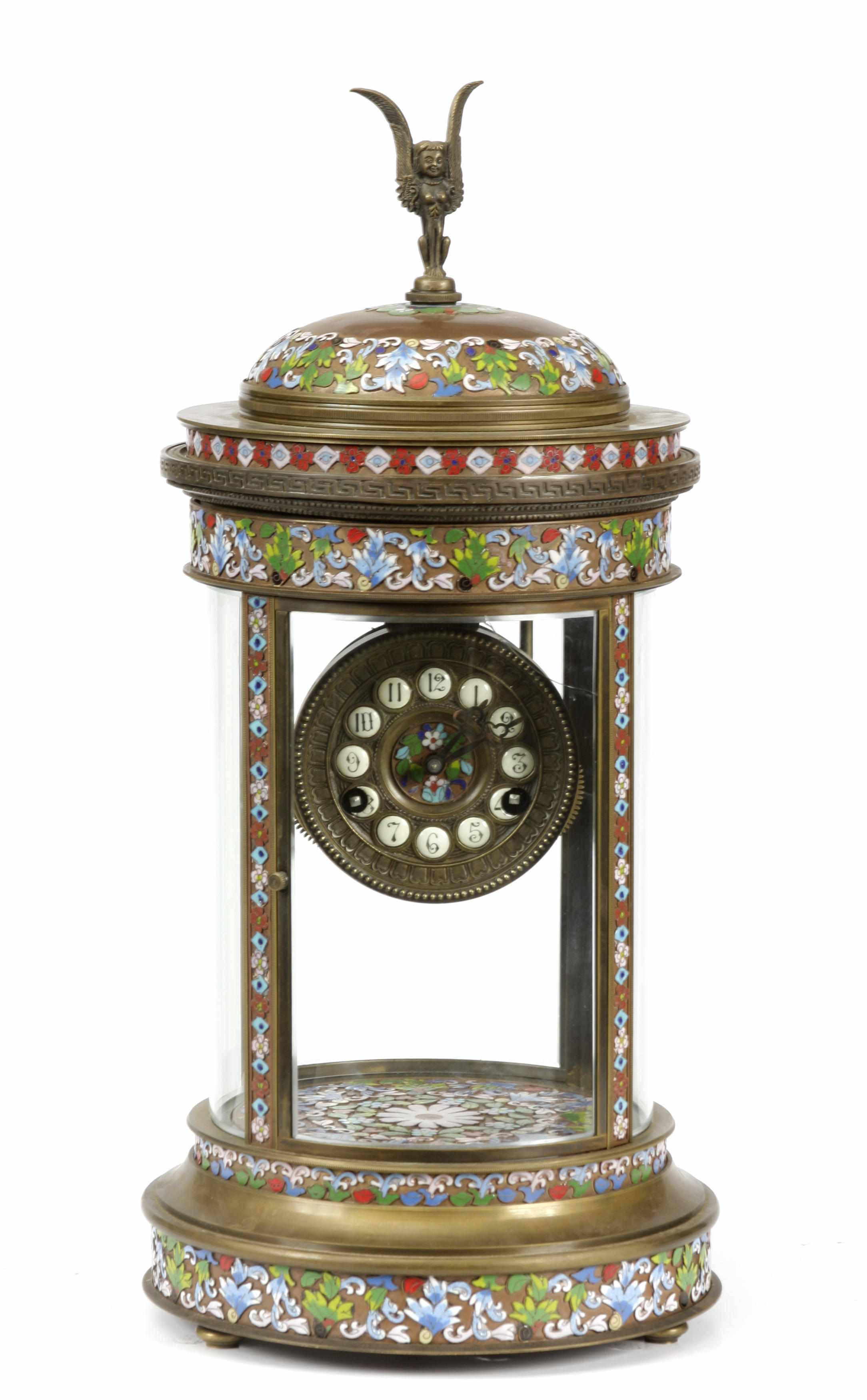 Appraisal: A Neoclassical style cloisonn bronze and glass clock losses height