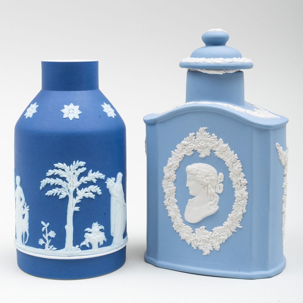 Appraisal: Two Wedgwood Jasperware Tea Caddies Comprising A caddy and cover