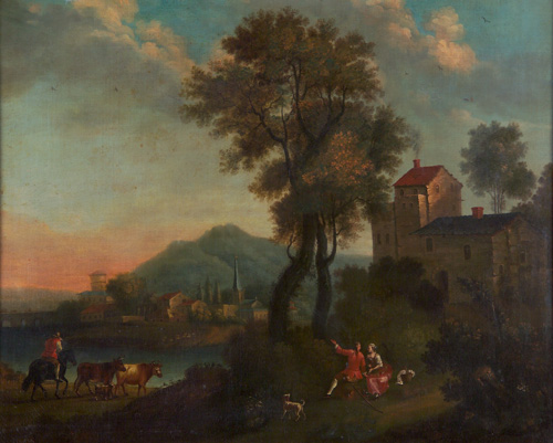 Appraisal: Continental School Pastoral Scene with Figures late th c Oil